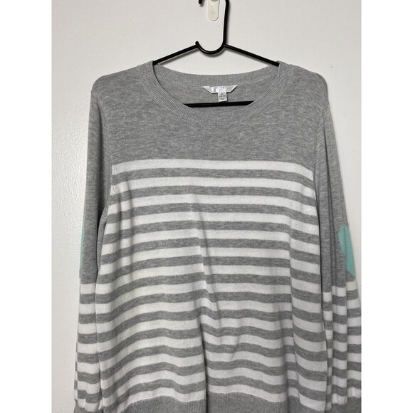 Time And Tru Sweater Top Gray Striped Size XL Pullover Long Sleeve 16-18 - Picture 3 of 13